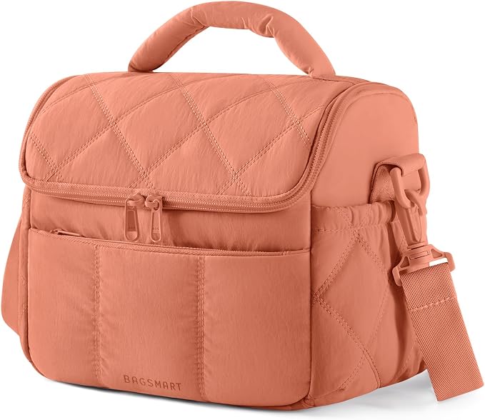 BAGSMART Insulated Lunch Bags for Women, Cute Quilted Lunch Box, Lightweight Puffy Padded Waterproof Lunch Tote, Reusable Lunch Cooler for Work Picnic Travel, Clay Orange