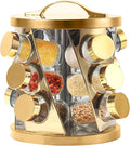 Portable Stainless Steel Spice Rack with 12 Spice Jars Included Revolving Spice Organizer for Kitchen Tower Storage Rack for Spices and Seasoning Gold