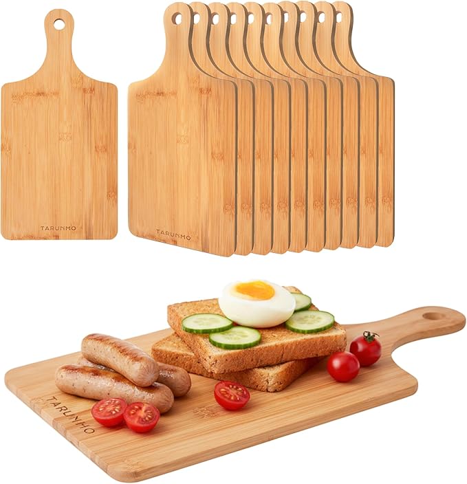Bamboo Serving Board Set of 12 with Handle, Mini Charcuterie Boards for Parties, Cheese Board Set for Appetizers, Bread, Dessert and Entertaining