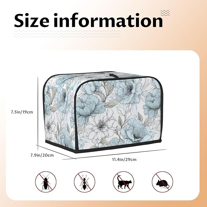 Toaster Cover 2 Slice Vintage Pastel Flower Peony Kitchen Small Appliance Covers with Pockets Dust and Fingerprint Protection