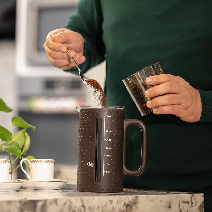 34oz Large French Press Coffee Maker Brown | BPA - FREE | Heat Resistant | Premium Coffee Press | Tea & Hot Drinks | Coffee Brewer | Dishwasher Safe | Gift ready Set | Includes Replacement filters