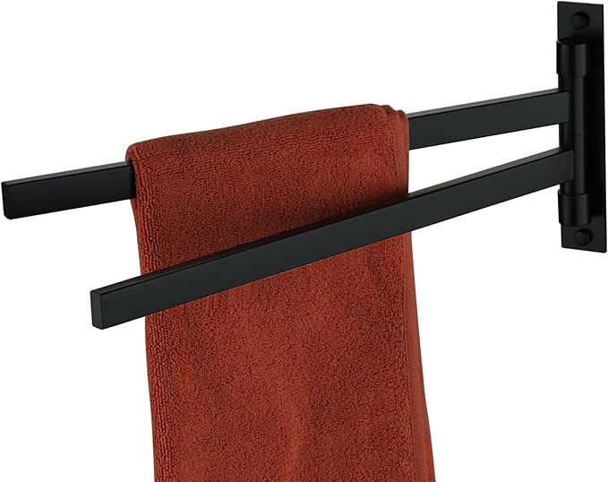 KOKOSIRI Bathroom Towel Bars Swivel Towel Rails Matte Black Swing Out Hand Towel Holder 2-Arm for Bath Kitchen Wall Stainless Steel B5007BK-A2