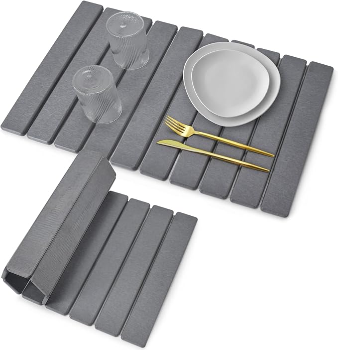 Stone Dish Drying Mat for Kitchen Counter – Collapsible 24"(L)×16 (W) Super Absorbent Diatomaceous Earth Dish Drying Mat, Grey Kitchen Counter Mats for Dishes ,Bottles, Cups, Match Any Countertop