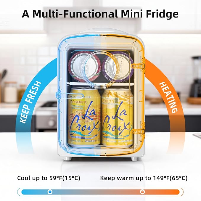 Antarctic Star Compact Mini Fridge, 4L Capacity/6 Cans Portable Cooler and Warmer Compact Refrigerator, for Bedroom,Car,Office and Dorm, Small Cooler and Warmer for Cosmetics, Beverage and Food, White