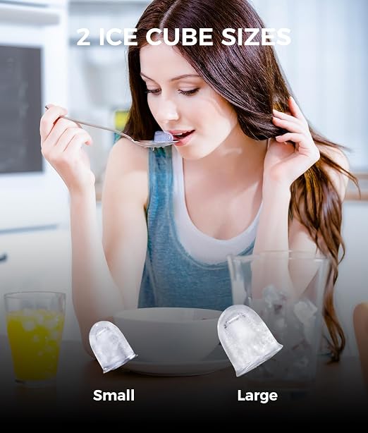 Ecozy Countertop Ice Maker, Portable, Self-Cleaning, 9 Bullet Ice Cubes in 6 Mins, 26lbs/24Hrs, Ice Maker Machine with Ice Bags, Handle, Standing Scoop and Basket, Black, IM-BS261C