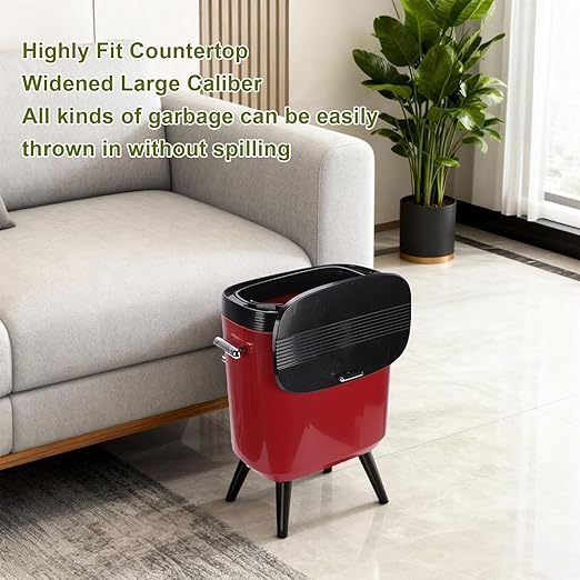 Tall Trash Can with Wheels, 15L Large Capacity Narrow Garbage Can with Elevated Legs, Trash Bin for Kitchen Bathroom Living Room Office (Red)