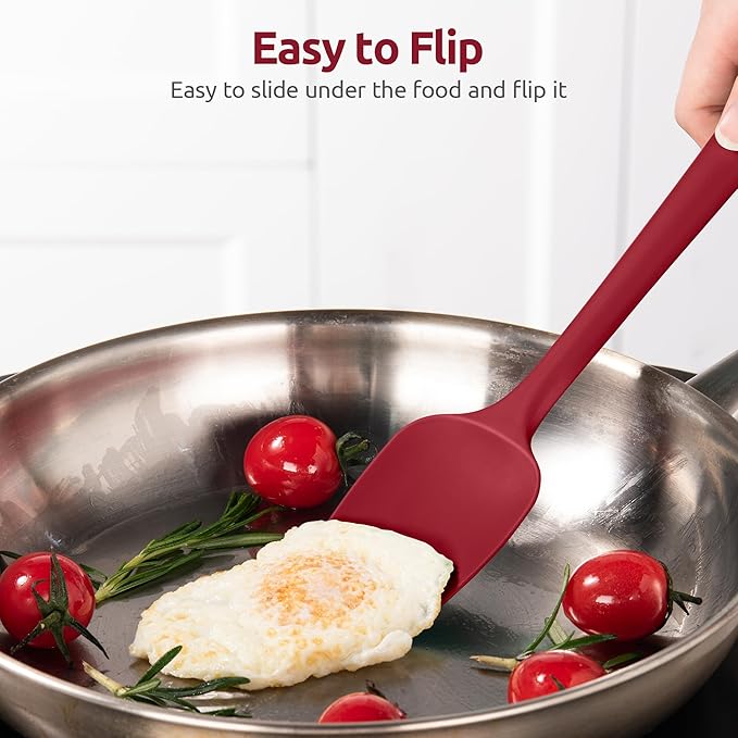 U-Taste 18/8 Stainless Steel Measuring Cups and Spoons Set of 10 and 600ºF Heat Resistat Silicone Flexible Baking Spoon Spatula & Cooking Scoop Spoonula (Red)