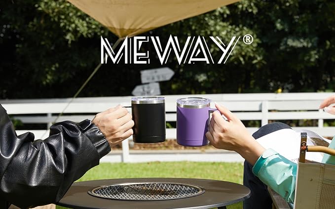 MEWAY 12oz Coffee Mug With Handle 2 Pack Bulk,Stainless Steel Insulated Travel Tumblers With Sliding Lid,Double Wall Vacuum Camping Cup for Hot & Cold Drinks Tea (Mix,Set of 2)