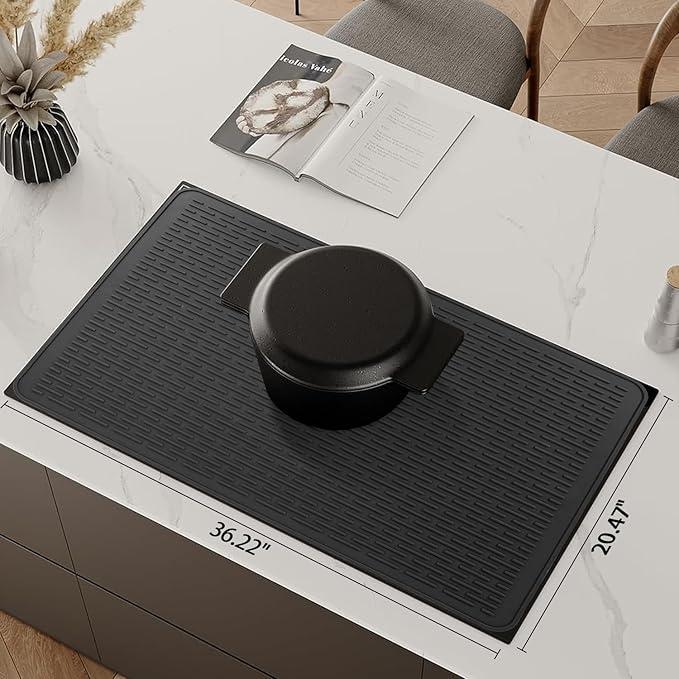 YUHFERA Stove Top Cover for Electric Stove - Silicone Stove Mat for Glass Top, Glass Cooktop Protector, XL Dish Drying Mats For Kitchen,Oven Covers for Electric Stove (Black,36 x 21)
