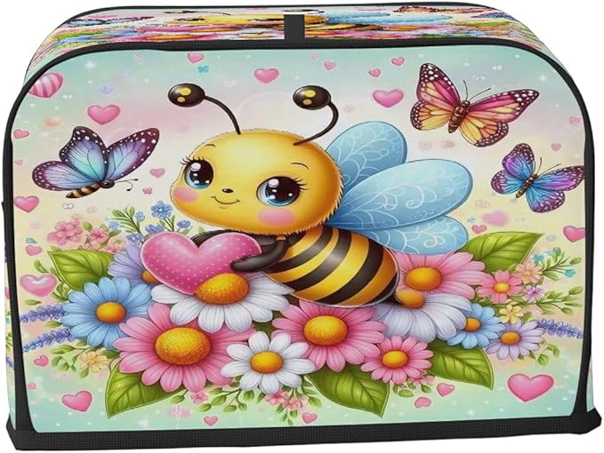Cute Bee Spring 2 Slice Toaster Cover Dust And Fingerprint Bread Maker Cover Bakeware Protector Washable Appliance Covers Kitchen Accessories For Home Kitchen Women Gift