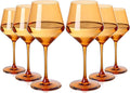 Amber Wine Glasses Set of 6-17.5oz Long Stem Crystal Wine Glasses, Handcrafted Blown Colorful Stemware, Elegant Drinkware Gift for Wedding Housewarming Wine Enthusiasts