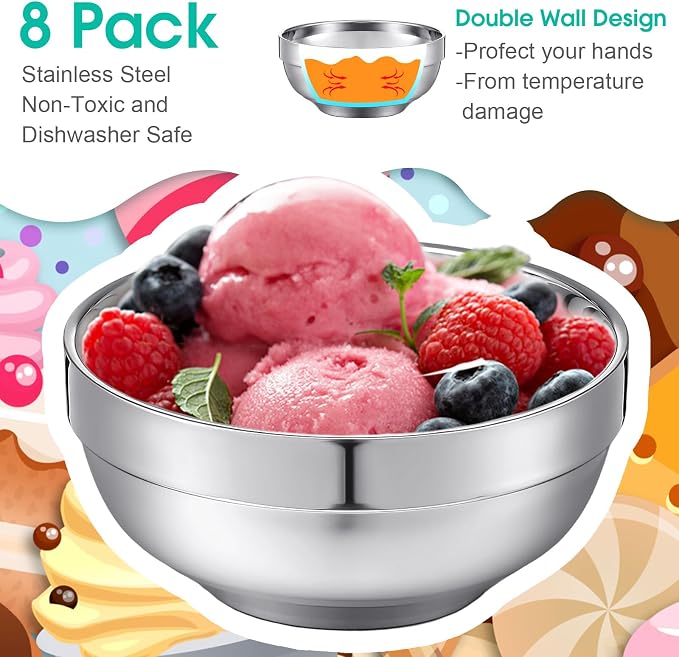 Funnymoom 4 Pack 24 Oz stainless Steel Bowls Double Walled Insulated Soup Ice Cream Metal Mixing Nesting Bowls for Serving Soup Rice Cereal