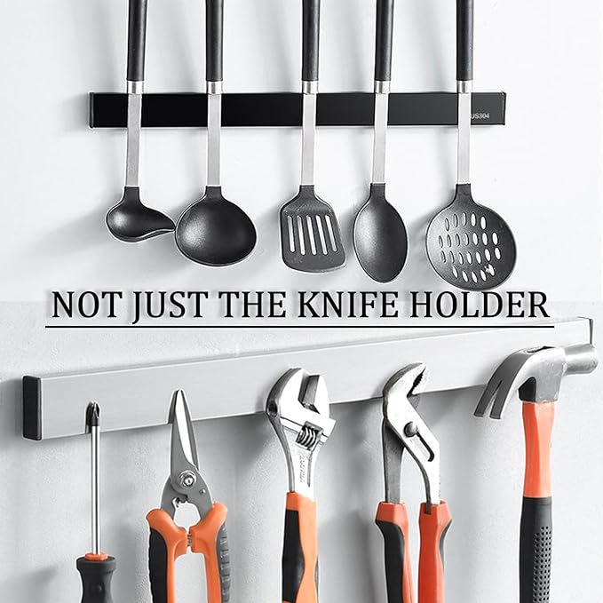 Magnetic Knife Holder for Wall, 16" Magnetic Knife Strips, Stainless Steel Magnetic Bar as a Knife Holder, Magnetic Strip for Knives for Kitchen Utensil Organizer (Black, 16 Inch)