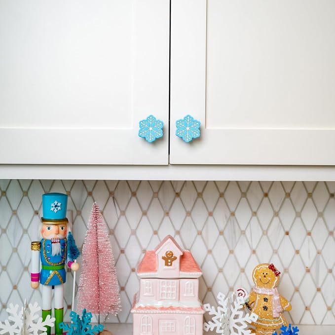 Knobēz: Decorative Knob Covers - Snowflake - 12pk, Blue - Stretch Over Hardware Decorations, Holiday-Winter-Christmas, Kitchen-Bathroom-Dressers-Home