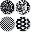 French Bull Assorted Plates - 4 Piece Set - 9 inch Melamine Salad Plates Set of 4 - Melamine Dinnerware for Indoor and Outdoor - Assorted Black and White