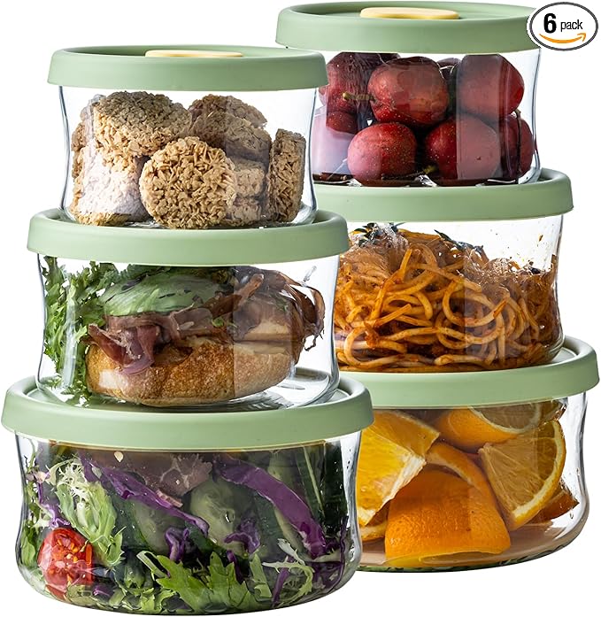 Glass Food Storage Containers Set,with Lids, Leak-Proof Meal Prep Containers,for Storage soups and leftovers - BPA Free,Microwave, Dishwasher, Freezer Safe (Green 6PCS)