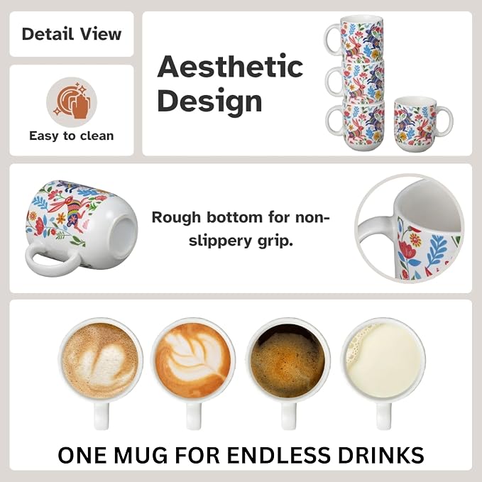 Servo Best Handmade Ceramic Coffee Mugs Set Of 6, 8 Oz Mug with Handle for Hot Beverages, Porcelain Cups for Latte, Hot Tea, Cappuccino, Milk, Cocoa, Microwave & Dishwasher Safe, Gift for Housewarming