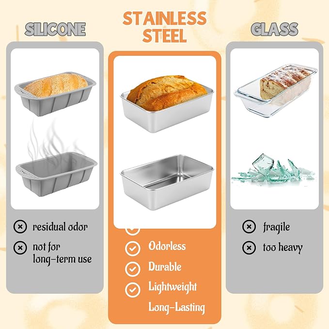 AKOLAFE 8 Pack Stainless Steel Loaf Pan 8.5 x 5.5 Inch Banana Bread Pan for Homemade Bread Loaf Pans for Baking Bread Tin Sourdough Bread Baking Pan Metal Sandwich Loaf Bread Pans for Meatloaf, Cake
