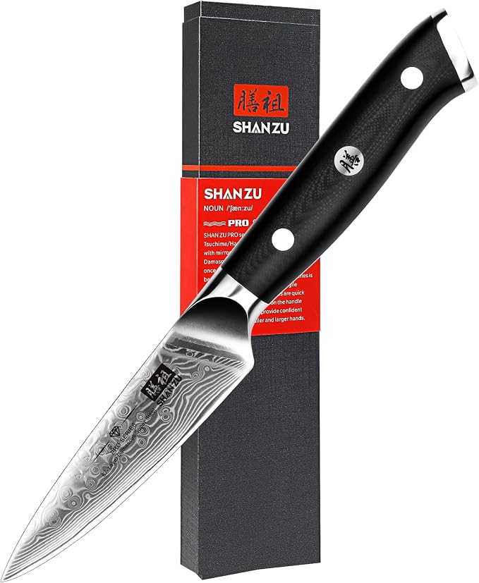 SHAN ZU Damascus Knife Peeling Knives Japanese Fruit and Vegetable Knives 67 Layer Steel Kitchen Knife with G10 Handle