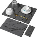 Small Stone Dish Drying Mat for Kitchen Counter, 2 PCS 16"×12" & 8"x4" Quick Dry Stone Mats, Foldable Water Absorbing Diatomite Drying Dish Pad for Countertop Bottles Utensils Cups(Dark Gray Ink)