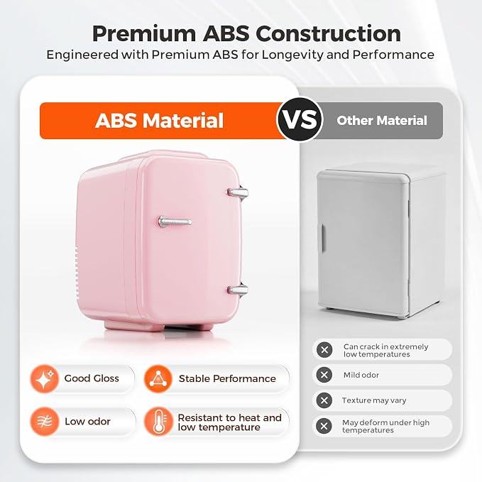 OSTBA Mini Fridge, 4 Liter/6 Can Mini Makeup Fridge, 110V AC/ 12V DC Portable Thermoelectric Cooler&Warmer for Skincare, Drink, Cosmetic, Medicine, Small fridge for Bedroom, Office, Dorm, Car, Pink