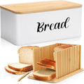 Bread Box with Bread Slicer Storage Container for Kitchen Countertop Food Storage with Multifunction Bamboo Lid, 3 in 1 Breadbox Removable Cut Board for Loaf Slicing (White,Wood, Metal,Bamboo)
