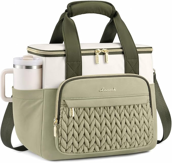 LOVEVOOK Lunch Bag Women, Insulated Wide Opening Adult Lunch Box for Women Work with Cup Holder, Large Lunch Cooler Tote Bag with Utensils Pocket for Office Campus Picnic Beach Mom Nurse Family