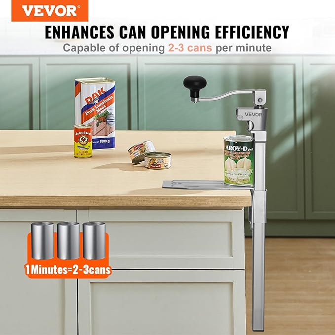 VEVOR Commercial Can Opener, Heavy-Duty Manual Tabletop Cans Opener for Cans Up to 15.75 in Height, Height-Adjustable Professional Can Openers Fixed with Screws, for Restaurant, Hotel, and Food Store