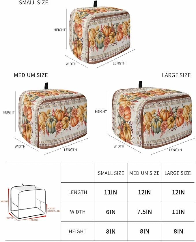 Orange Pumpkins Fall Toaster Cover 4 Slice, Thanksgiving Southwestern Floral Dustproof Bakeware Oven Protector with Top Hook, Autumn Waterproof Small Kitchen Appliance Toasters Dust Cover, 12"x11"x8"