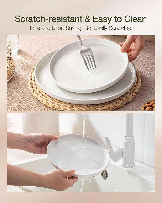 Famiware Milkyway Plates and Bowls Sets, 12 Pieces Stoneware Dinnerware Sets, Dishes Set for 4, White & Cinnamon Brown