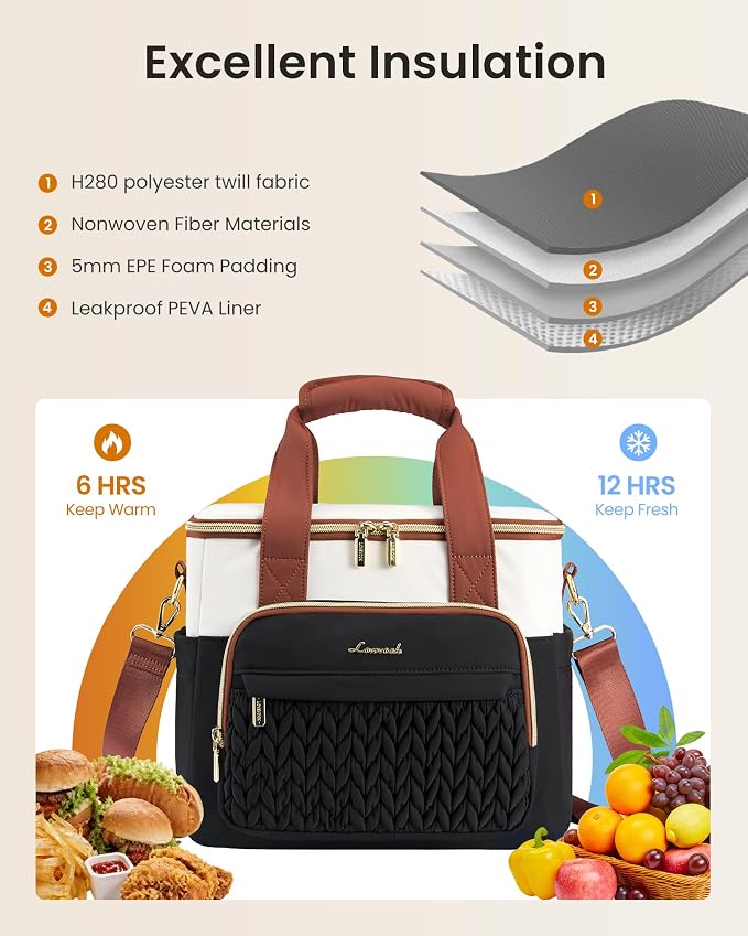 LOVEVOOK Lunch Bag Women, Insulated Wide Opening Adult Lunch Box for Women Work with Cup Holder, Large Lunch Cooler Tote Bag with Utensils Pocket for Office Campus Picnic Beach Mom Nurse Family