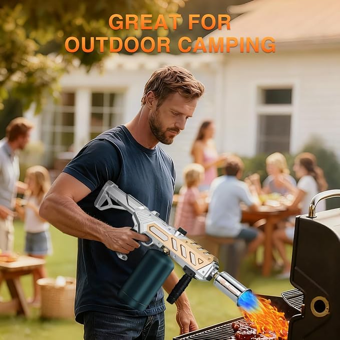 ARTFLAMM Powerful Propane Torch Gun, Kitchen Grill Torch with Detachable Design, Adjustable Flamethrower Torch Burner for Searing Steak, BBQ, Welding, Camping Charcoal Lighter(Tank Not Included)