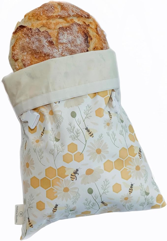 Reusable Beeswax Bread Bag 2 Pack –12x17 Bread Bag for Homemade Sourdough, Beeswax Coated Organic Cotton Storage Bag for Loaf Baguette, Freezer Safe, Eco-Friendly Wrap Honeybee
