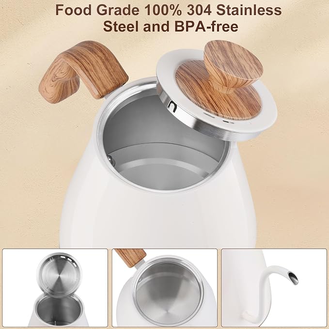 Gooseneck Electric Kettle, Intelligent Temperature Control, Stainless Steel Inner, Quick Heating, for Pour Over Coffee, Brew Tea, Boil Hot Water, 1000W 0.9L Cream White