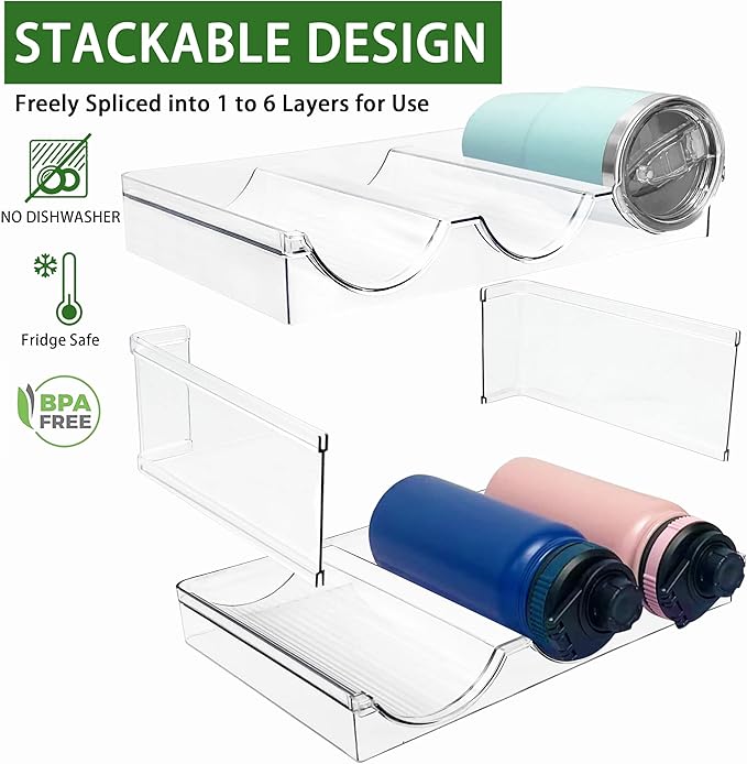Spaclear 6 Pack Water Bottle Organizer, Stackable Kitchen Home Pantry Organization and Storage Shelf, Plastic Water Bottle Holder for Kitchen Cabinet Storage, Wine Tumbler Travel Mug Cup Organizer