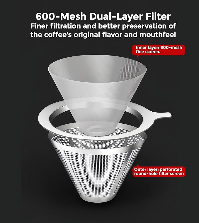 AGOGO Pour Over Coffee Maker Glass - Barista Kit with 304 Stainless Filter for Home, Office, Camping, Cafes - Easy Clean Coffee Dripper Set (Soft Towel&Brush) (28oz Slim Shape w/SS Filter)