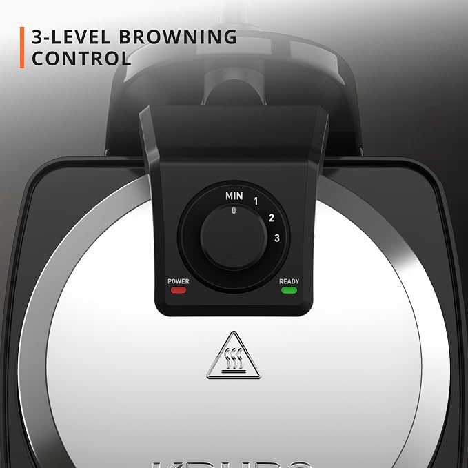 KRUPS Waffle Maker, Rotating Belgian Waffle Maker, 180° Flip Waffle Iron, Ceramic Non-Stick Plate, 3 Browning Control Levels, Foldable Cool Touch Handle, Removable Drip Tray, Stainless Steel