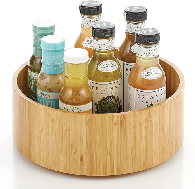 mDesign Lazy Susan Turntable Bamboo Spinner for Kitchen Cabinet, Pantry, Fridge, Cupboards, or Counter, Fully Rotating Organizer for Food, Spices, or Condiments, 11.5" Round, Echo Collection, Natural