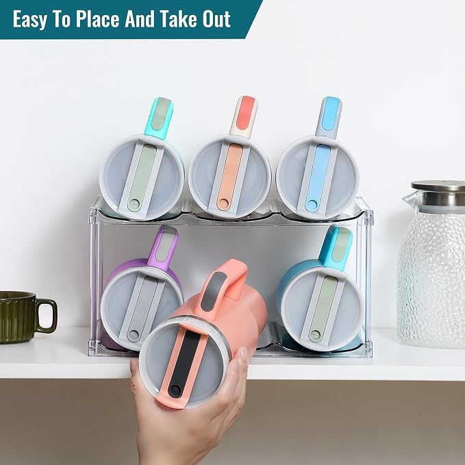 Design for Stanley 40 OZ & Large Bottles & Tumblers with Handle, Acrylic Water Bottle Organizer - Stackable Clear Wine Rack, Cup Holder for Home Kitchen Pantry Shelf Countertop Cabinet, 2 Tier Hold 6
