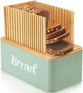 Bread Box with Bread Slicer Storage Container for Kitchen Countertop Food Storage with Multifunction Bamboo Lid, 3 in 1 Breadbox Removable Cut Board for Loaf Slicing(Green,Wood,Metal,Bamboo)