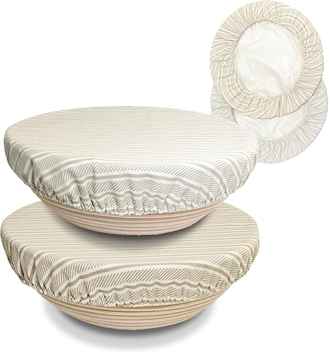 Reusable Bowl Covers for Bread Proofing(2-Pack) – Double-Layer Linen & Food-Grade TPU Liner – Elastic Cloth Cover for Sourdough, Dough Proofing, Fermentation, Food Storage
