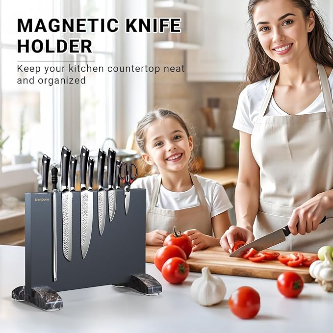 Black Magnetic Knife Block Stand Without Knives Black Double Sided Magnetic Knife Holder Rack for Kitchen Counter Stainless Steel Knife Magnetic Strip Display Stand Storage Organizer