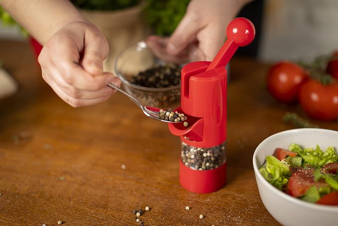 Kuhn Rikon Adjustable Ratchet Grinder, Red, 8.5 x 2.25 inches | Ceramic Mechanism, For Salt, Pepper and Spices