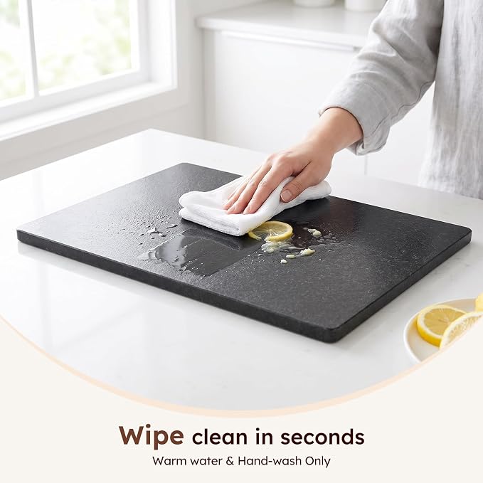 Diflart Natural Granite Cuttings Board for Kitchen, 16x20 Inch, Black, Stone Pastry Slab Large with Non-Slip Feet for Baking, Cheese, Charcuterie, Dough, Chocolate, Pack of 1 Piece