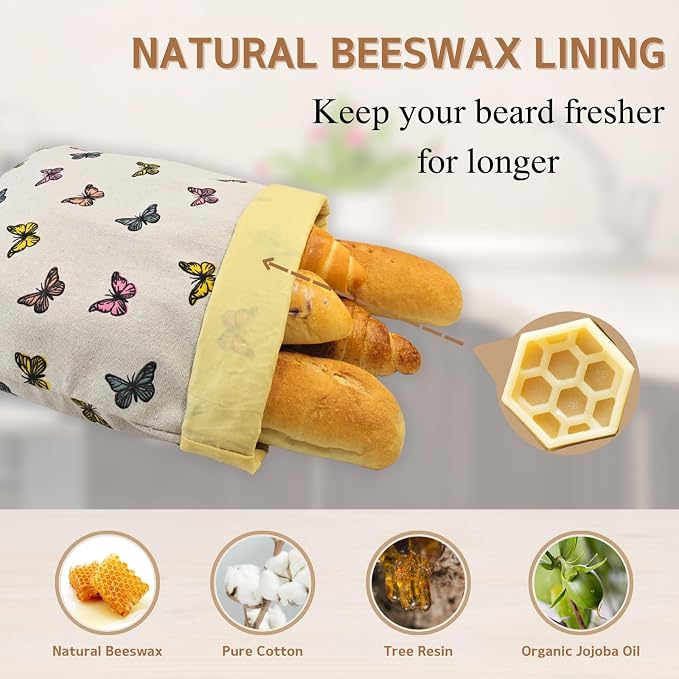 2 Pack Beeswax Bread Bags for Homemade Bread with Zipper, Large 13x17'' Reusable Beeswax Sourdough Bread Storage Bag, Keep Loaves Fresh Longer, Freezer Safe & Airtight, Natural, Zero Waste