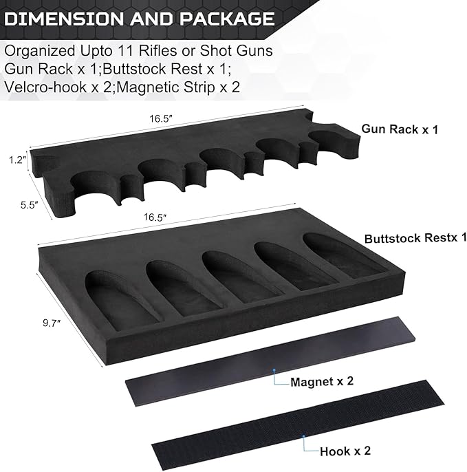 OCQOTAT Gun Rack for Gun Storage, Gun Safe Accessory for Rifles and Shotguns, Gun Holder in Gun Cabinet, Shotgun Rifle Rest, Foam Material with Magnetic Strip and Hook Strip , Gifts for Hunters