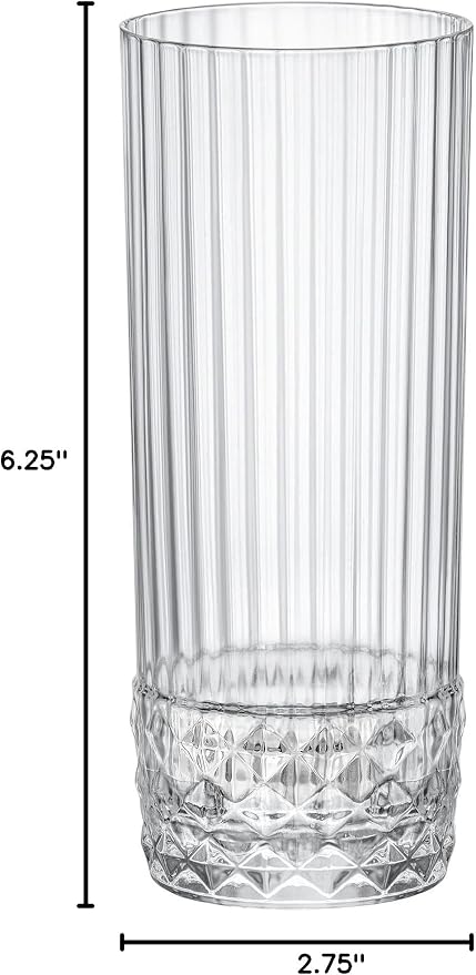 Bormioli Rocco America '20s 13.5 oz. Long Drink Drinking Glasses, Clear, Set of 4