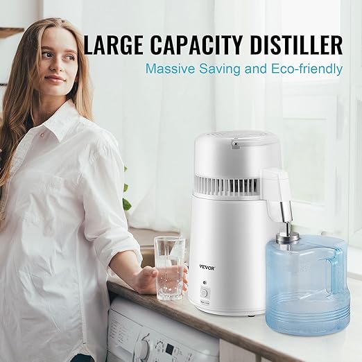 VEVOR 1.1 Gallon Water Distiller, 750W, BPA Free Container Countertop | Plastic Container, Button Control, Countertop Distilled Water Maker for Home, White