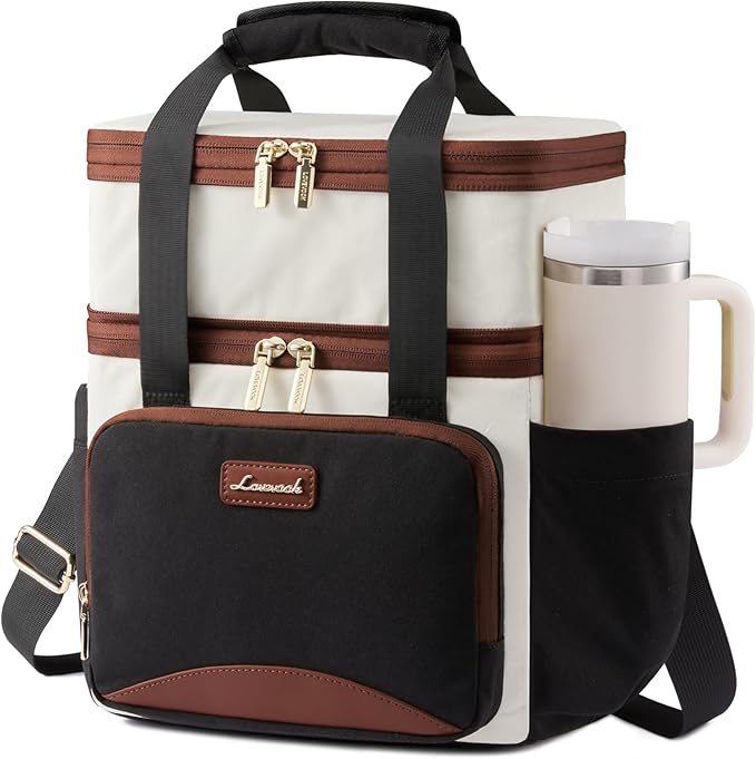 LOVEVOOK Insulated Lunch Bag For Women Men,Expandable Double Deck Lunch Box With Large Cup Holder,Leakproof Cooler Bag For Adult Lunch Tote Bag Work Picnic Beach with Adjustable Shoulder Strap Gift