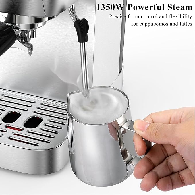 MAttinata Espresso Machine 20 Bar, Compact Espresso Maker with Milk Frother | Stainless Steel Coffee Maker, Italian Pump, Steam for Cappuccino Latte, Removable Water Tank, Small for Home, Silver